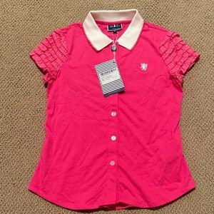 NWT girls pink collared polka dot y2k top size 10
